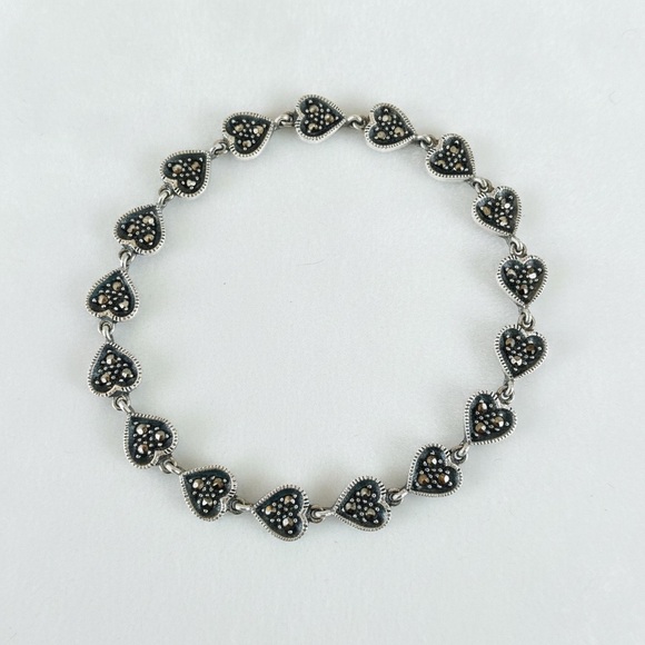 8 inch 925 Stamped Malachite Heart ❤️ Shaped Bracelet